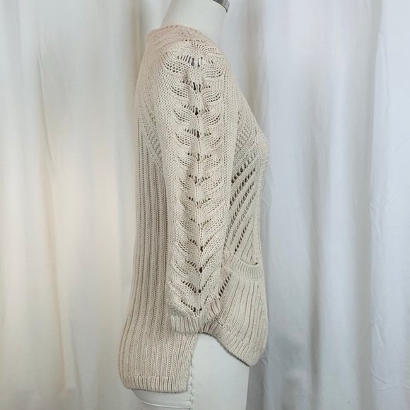 GAP Cardigan Tan Cotton with Cable Stitching - Picture 3 of 8